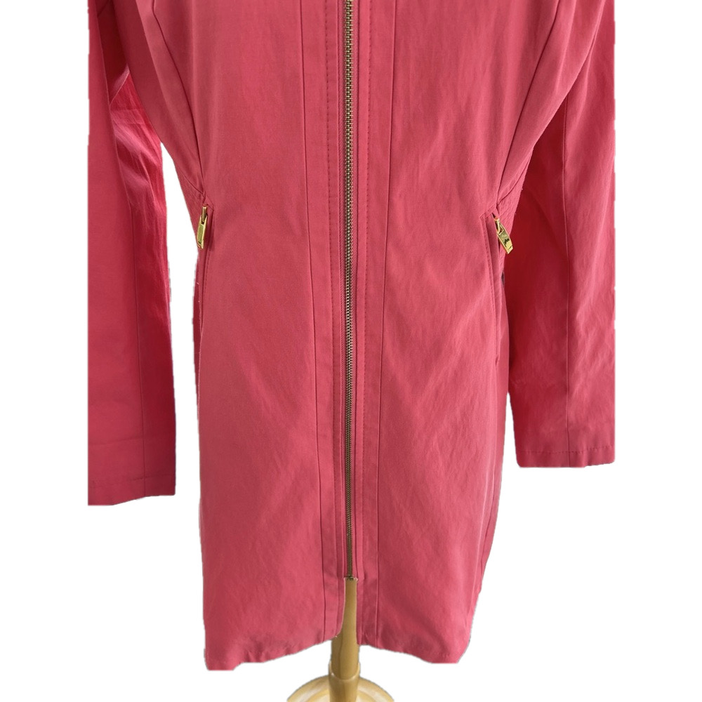 Via Spiga Rain Coat Coral Large Trench Coat Zip Up Water Repellent Women’s - Picture 4 of 16
